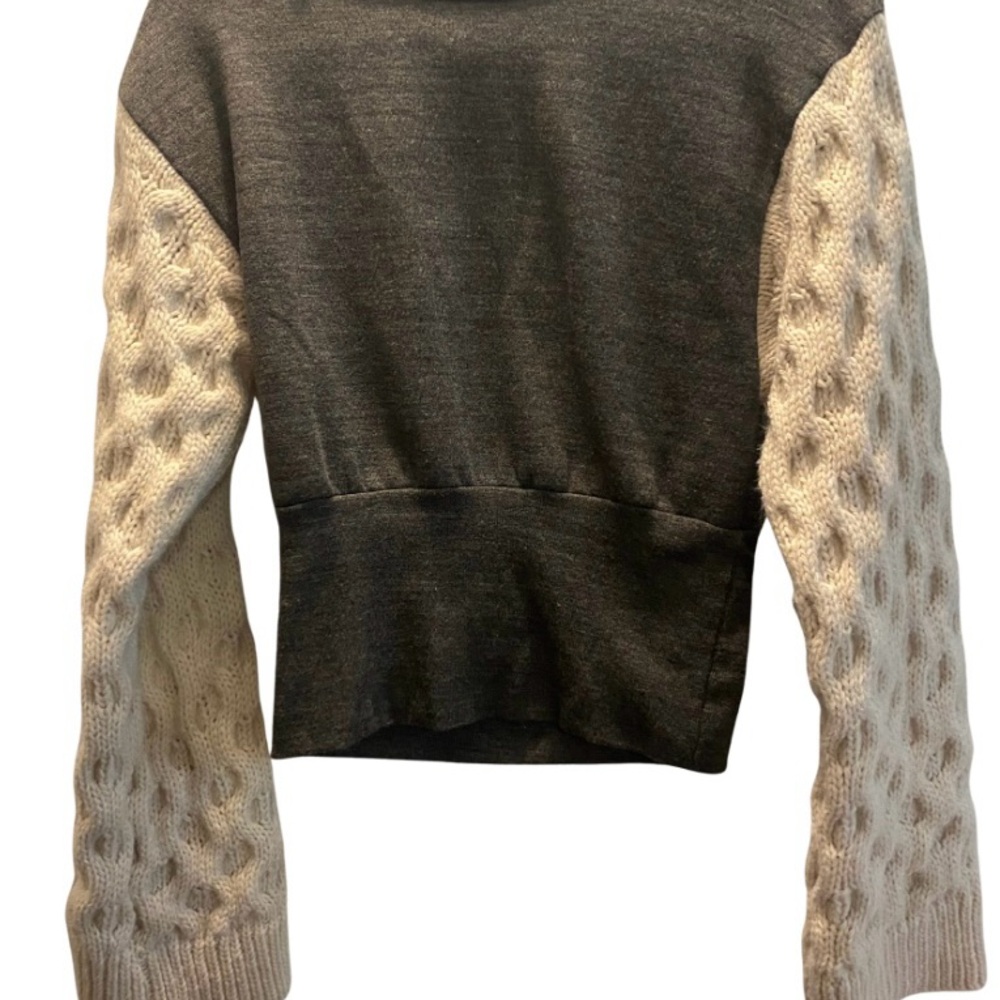 Zara Womens Mixed Media Sweatshirt Sweater Size M Cropped‎ Chunky Knit Edgy Boho